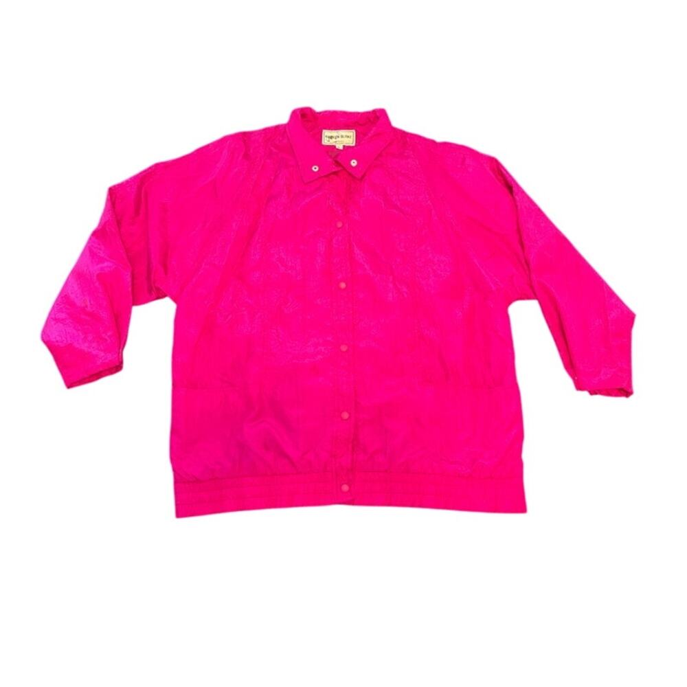 Vintage  Pink Windbreaker Jacket Womens L Snap Front Lightweight USA